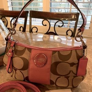 COACH Signature Jacquard and Patent Leather Pink/Tan Handbag No.E1193-F17439